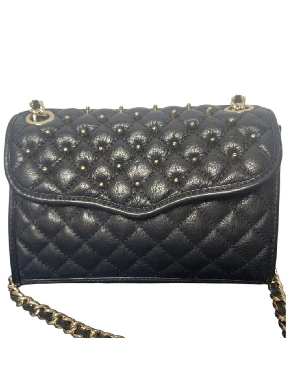 Rebecca Minkoff Quilted Black Leather Crossbody Bag With Gold Chain Strap & Blue - Picture 9 of 16